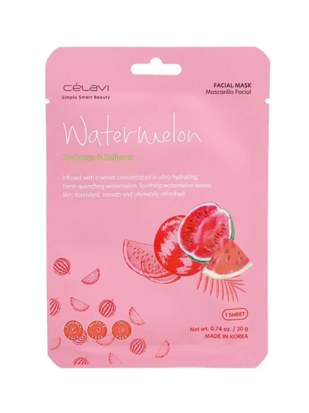 Celavi Watermelon Hydrating Korean Face Sheet Mask | $1 Add-On